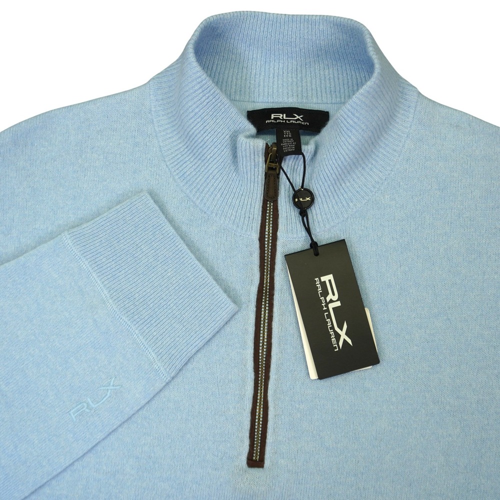 NEW RLX Ralph Lauren Sweater Mens XXL Blue 100% Cashmere Golf Quarter Zip